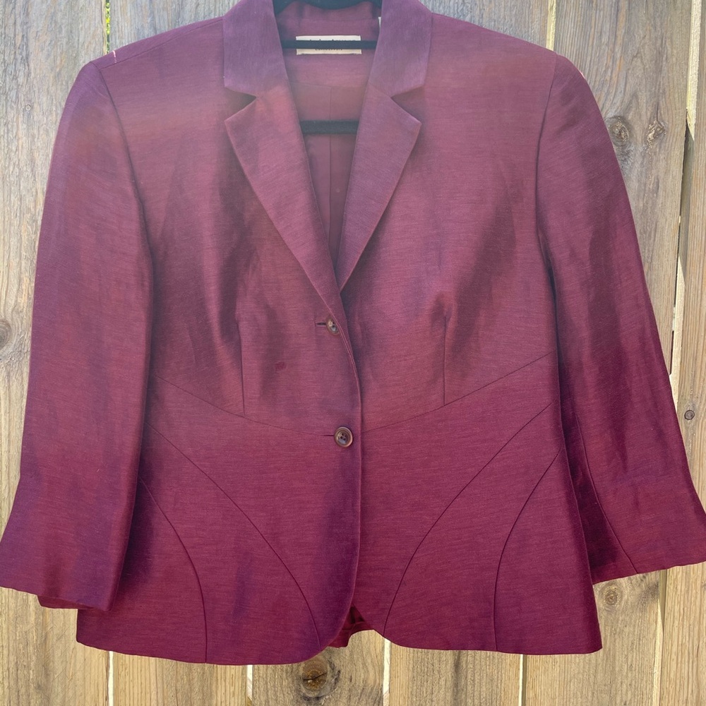 Claret Burgundy Silk Linen 3/4 Sleeve Vintage Blazer